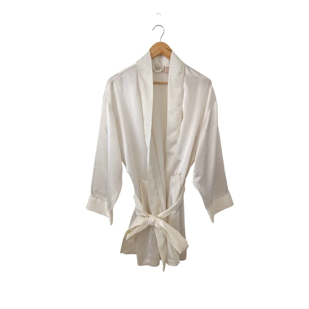 Vintage Gold Label Victoria's Secret VS Satin Robe Kimono Floral Trim O/S